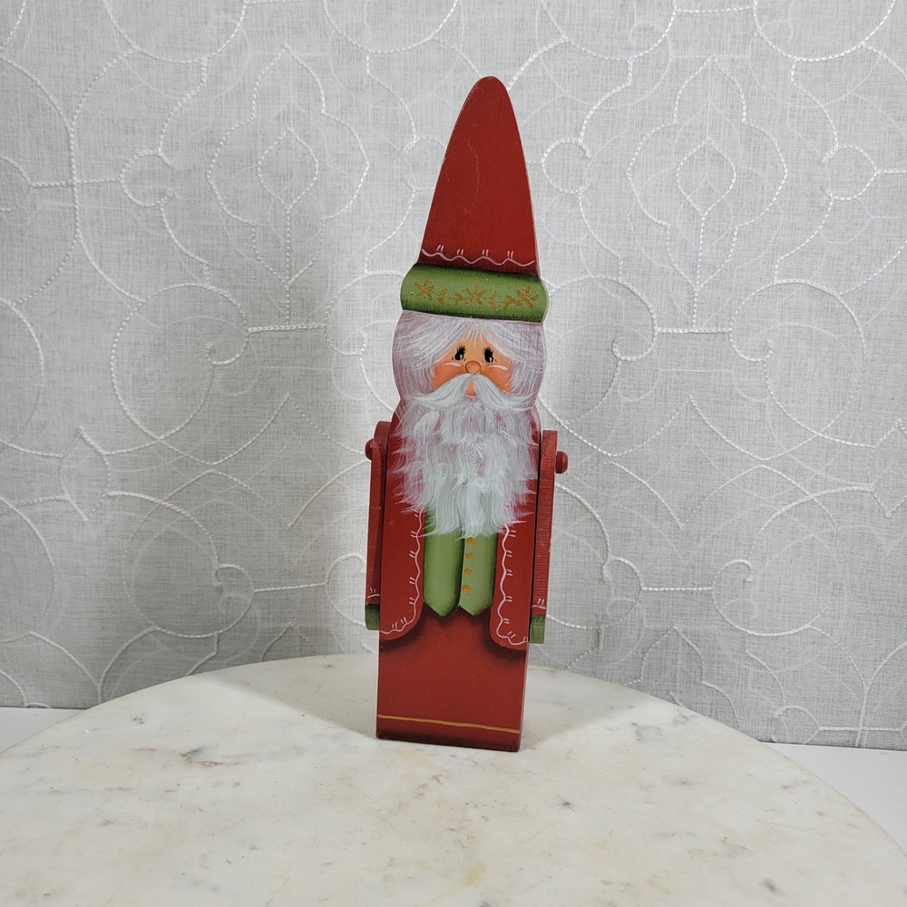 Hand Painted Wood Santa Claus Hinged Arms Primitive Christmas Decor